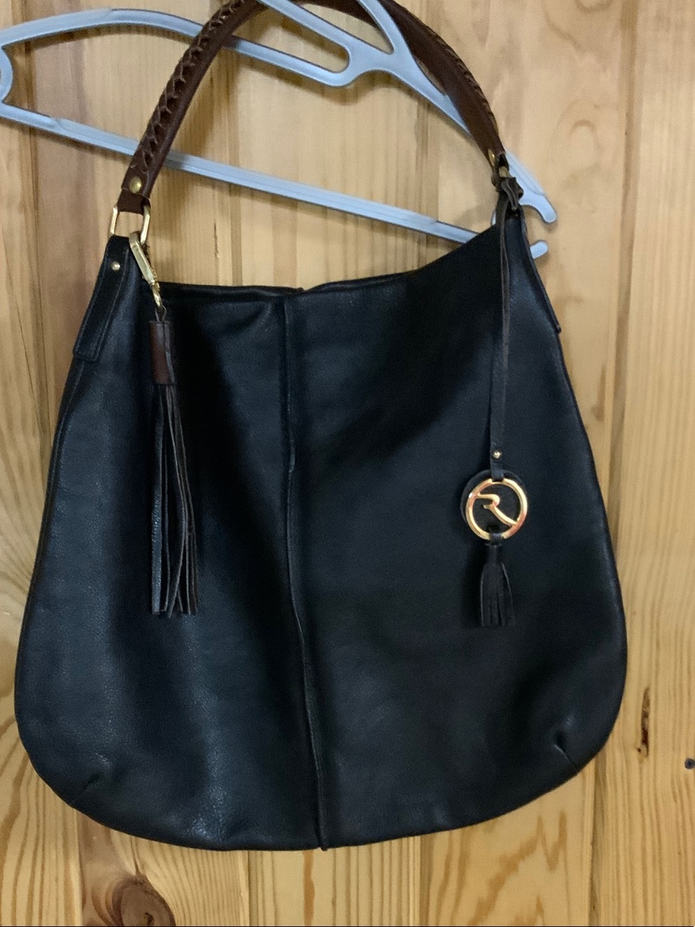 Chocolate Leather Hobo Bag with Tassel Accent